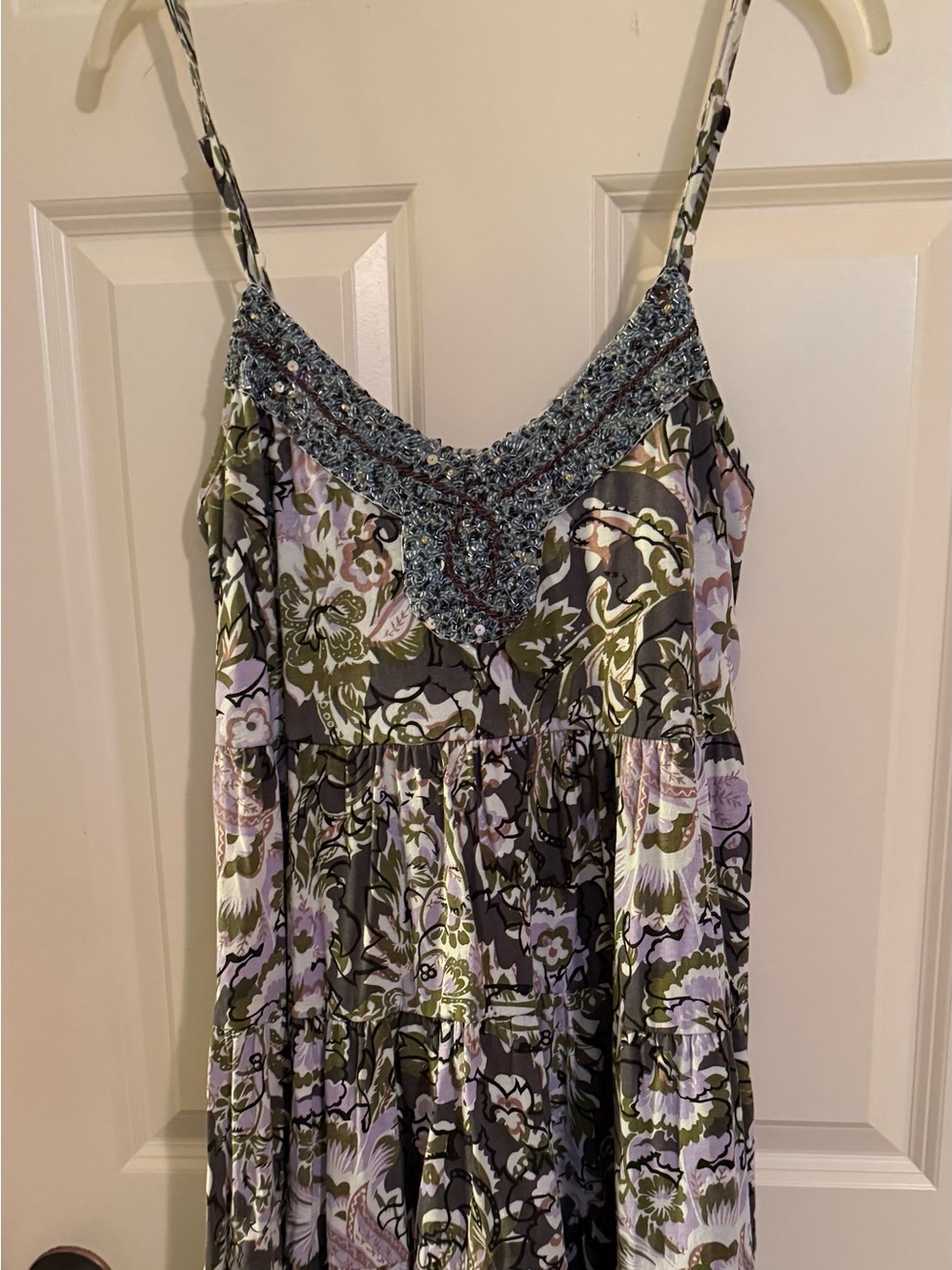 Free People Beaded V-Neck Maxi Dress in Olive, Lavender, and Black